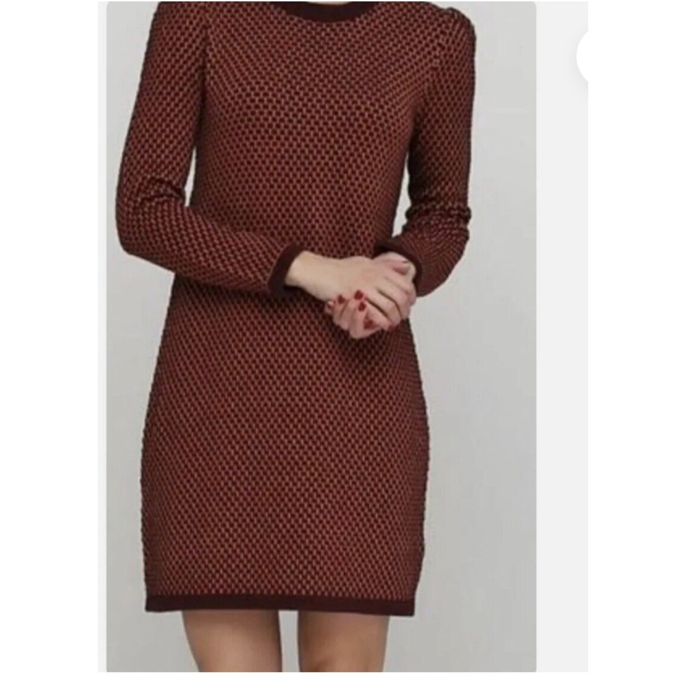 COS Honeycomb Jacquard Cotton Sweater Dress Burgundy Orange XS  Minimalist Fall